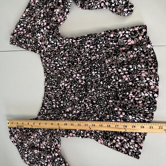 J Crew Puff Sleeve Drapey Crepe Top Small Fall Garden Floral - Picture 3 of 11